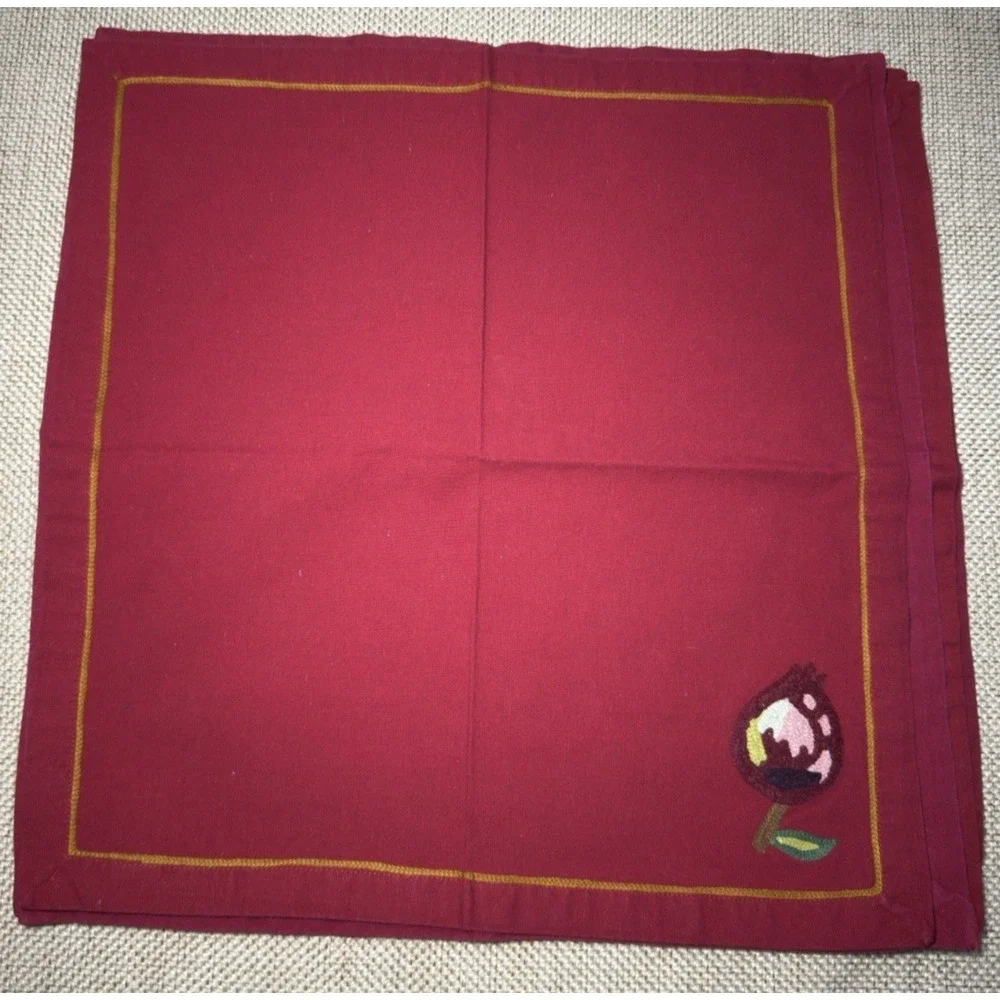 Williams Sonoma Orchard Crewel Napkin Placemat Set‎ Red Floral Embroidered Lot